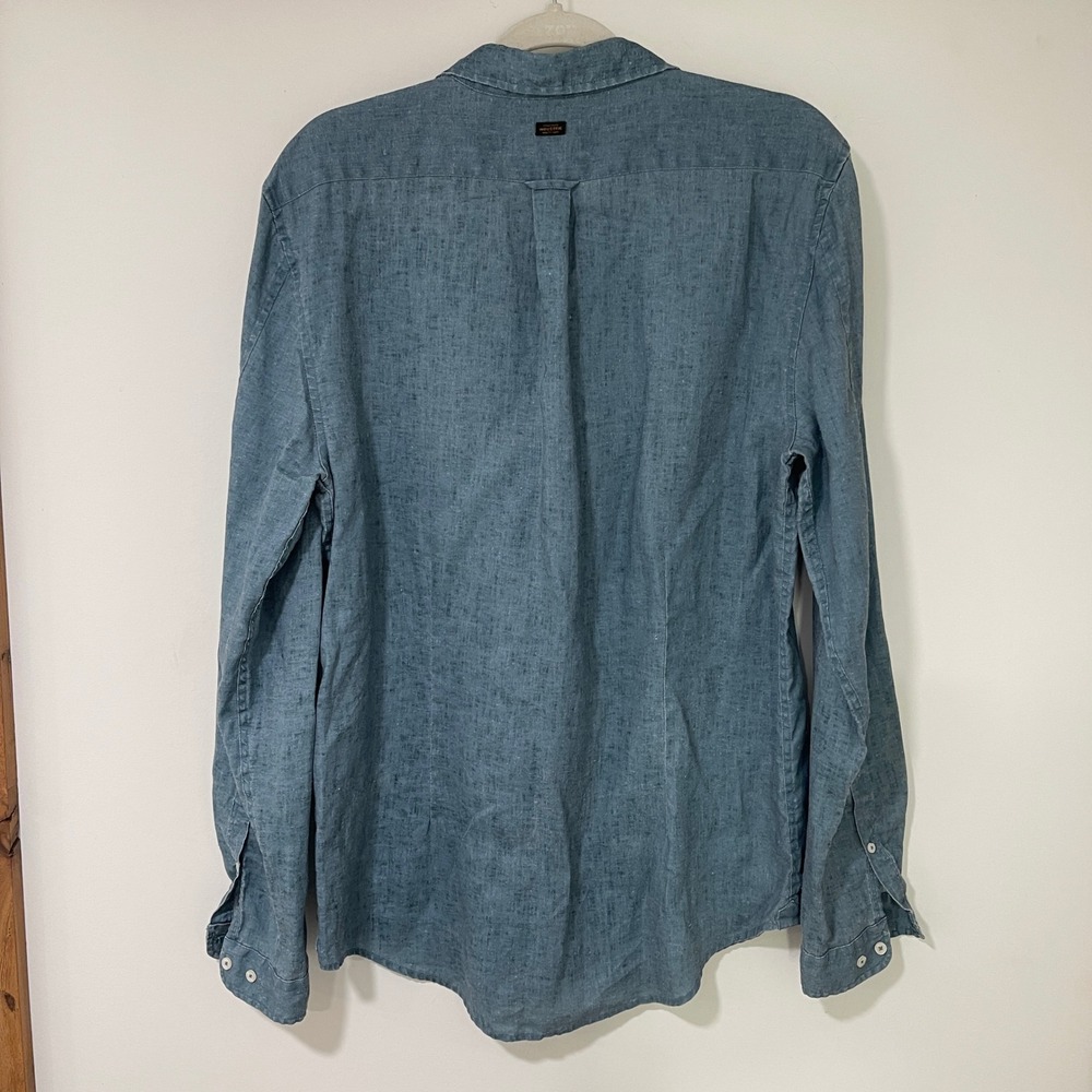 Industrie Mens Shirt Medium Blue 100% Linen Long Sleeve Classic Fit Casual Solid